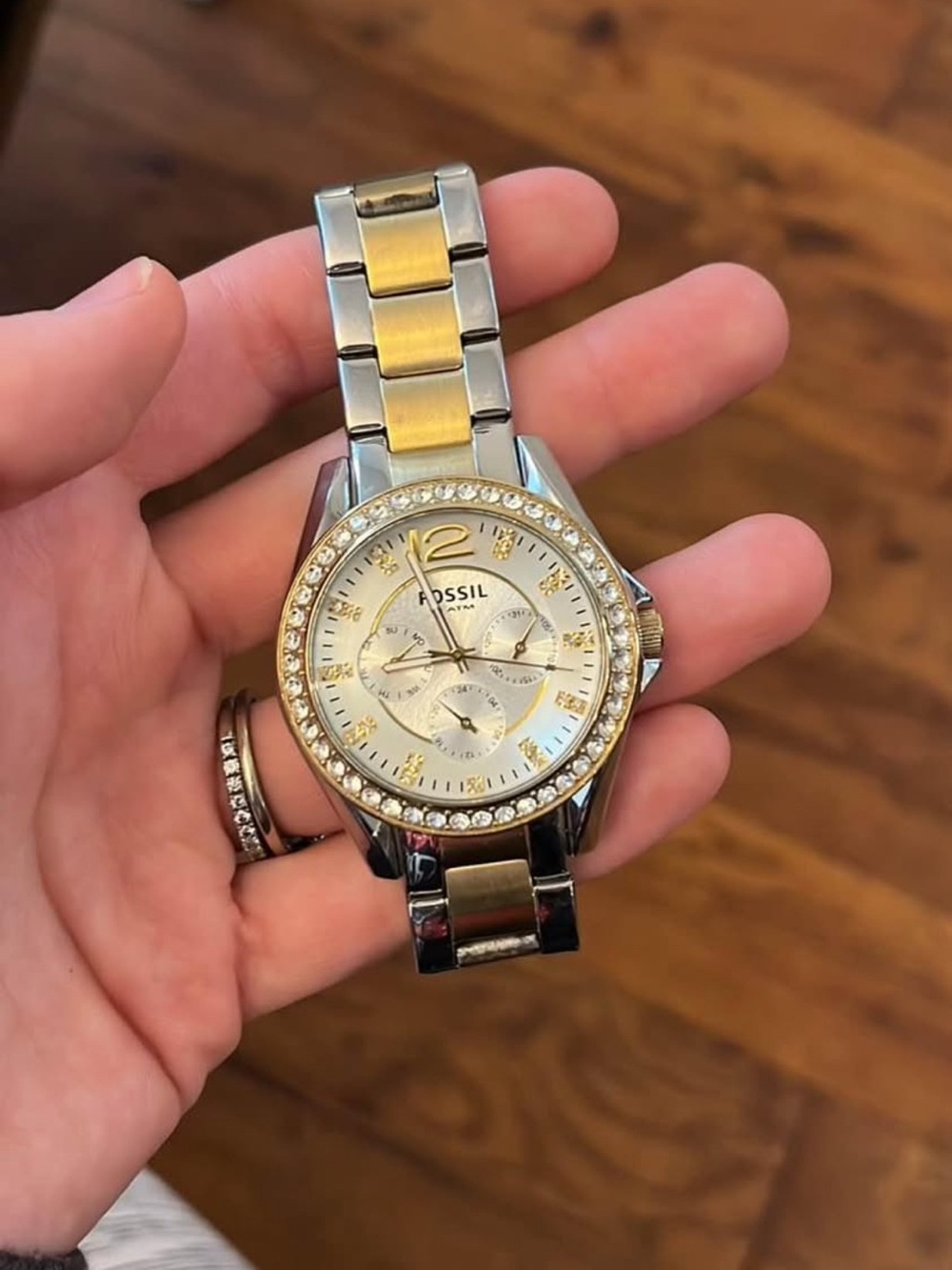 Fossil Two-Tone Gold and Silver Crystal Bezel Women's Watch